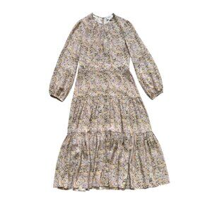 Charlotte Brody Keyhole Midi Dress Womens Small Pink Floral Long Sleeve Silk USA